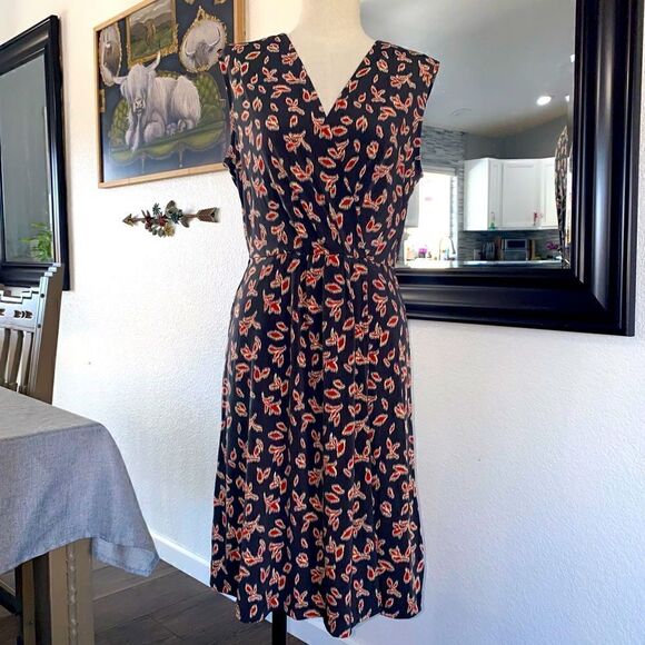 Banana Republic Womens Printed Stretch V-Neck Sleeveless Wrap Dress Black Small - Picture 1 of 14